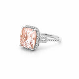 14K Gold 2.80 Carat Cushion Morganite Halo and U Shank Engagement Ring
