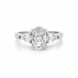 14K Gold Three Stone Lab Grown Oval Diamond Engagement Ring