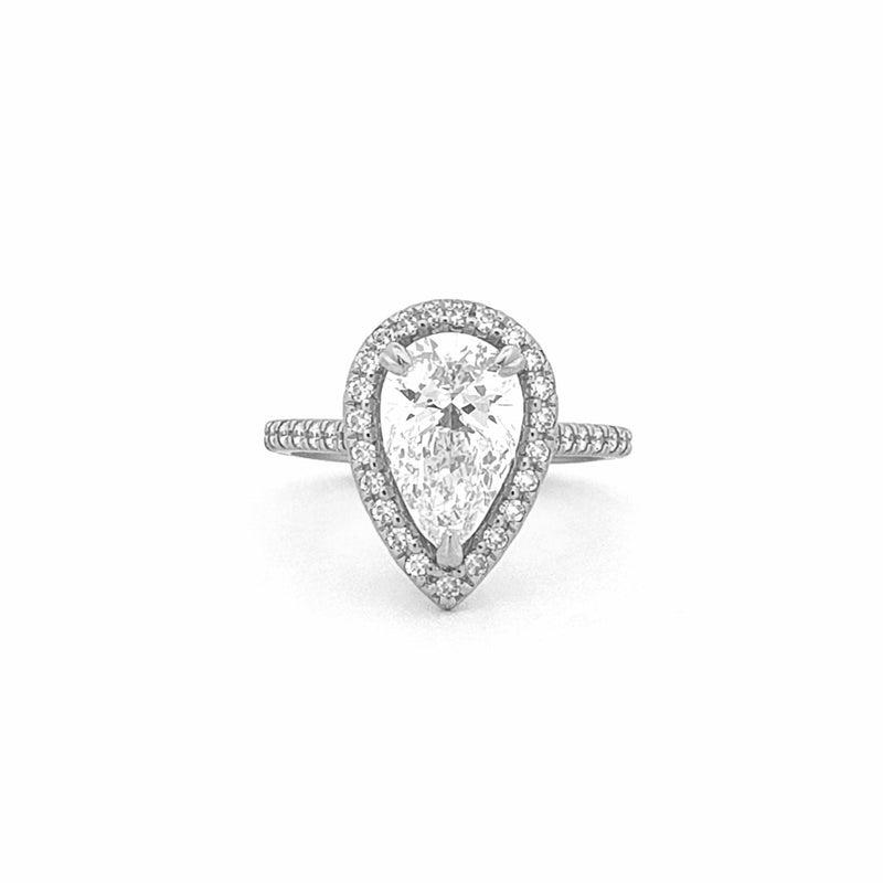 14K Gold 2.00 Carat Pear Lab Grown Diamond Prong Setting Engagement Ring with Halo