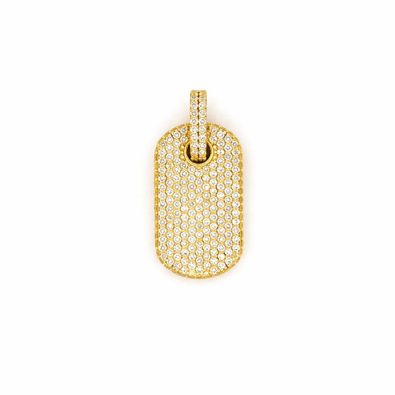 14K Gold Diamond Pave Dog Tag Pendant
