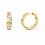 14K Gold Baguette and Round Diamond Cluster Hoop Earrings