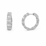 14K Gold Baguette and Round Diamond Cluster Hoop Earrings