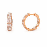 14K Gold Baguette and Round Diamond Cluster Hoop Earrings