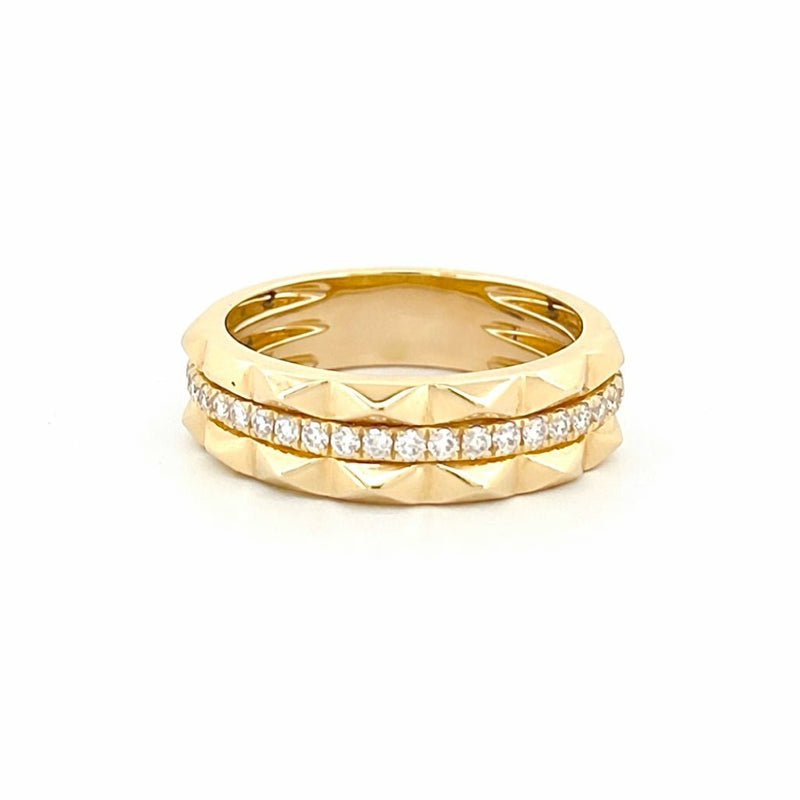 14K Gold Studded Three Row Diamond Band