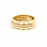 14K Gold Studded Three Row Diamond Band