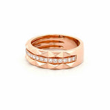 14K Gold Studded Three Row Diamond Band