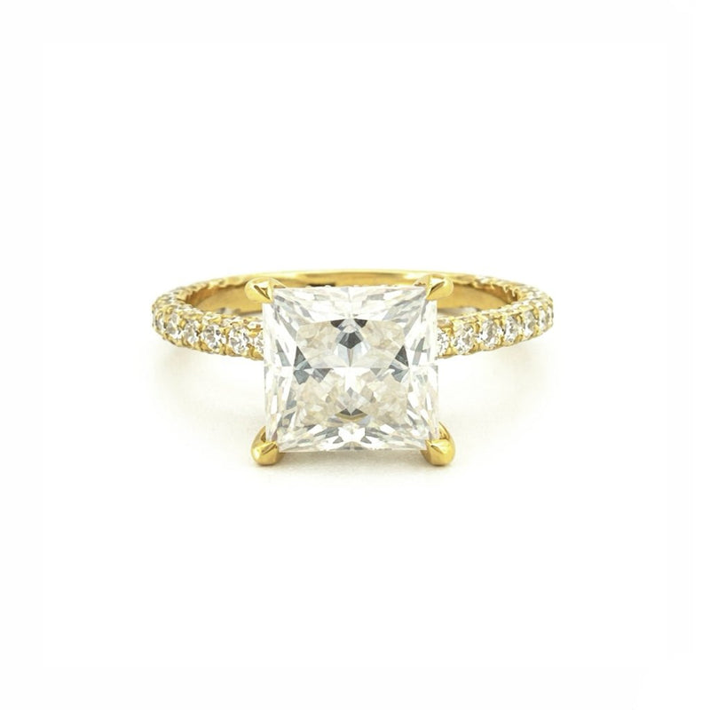 14K Gold 3.00 Princess Moissanite Diamond Engagement Ring with Diamond Under Halo