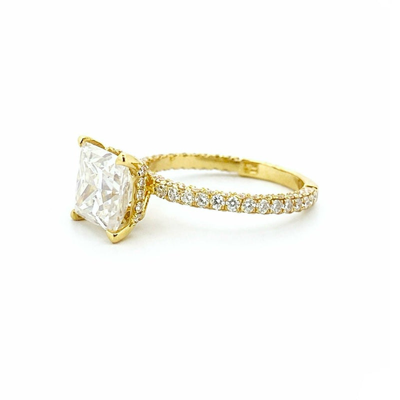 14K Gold 3.00 Princess Lab Grown Diamond Engagement Ring with Diamond Under Halo