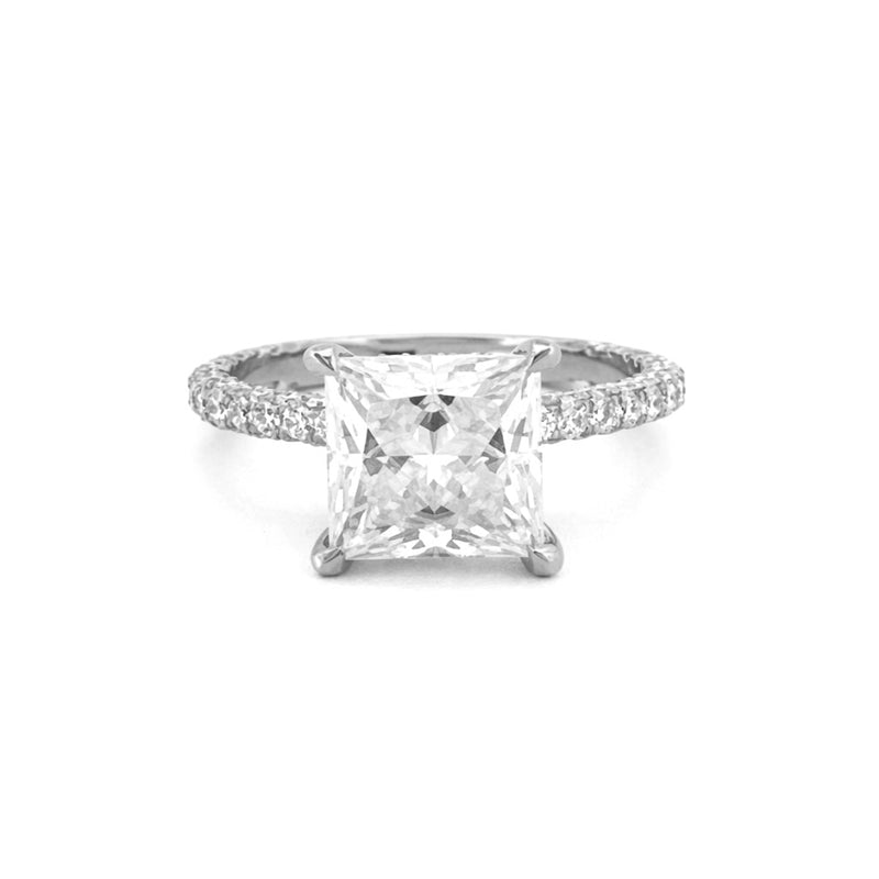 14K Gold 3.00 Princess Moissanite Diamond Engagement Ring with Diamond Under Halo