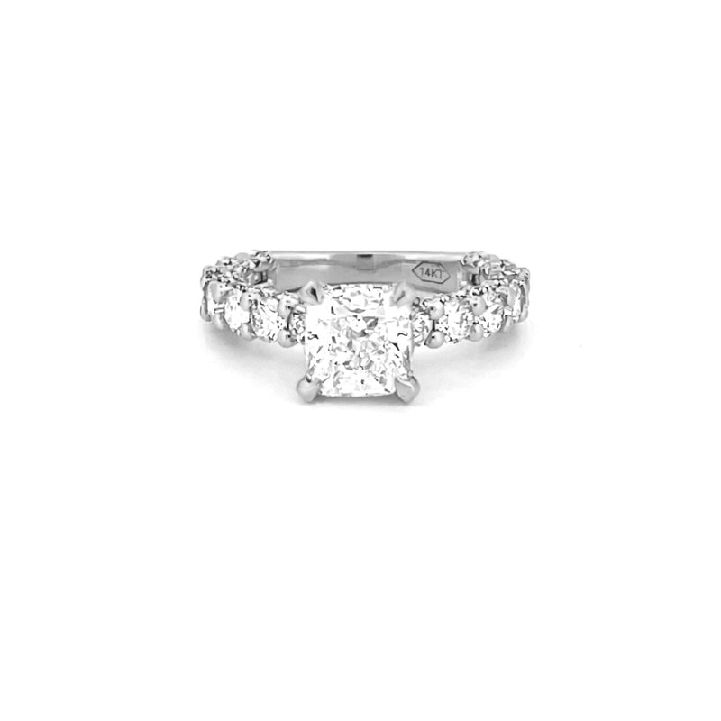 14K Gold 2.00 Carat Cushion Lab Grown Diamond Under Halo, Diamond U Prong Engagement Ring