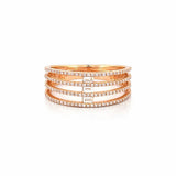 14K Gold Four Row Prong and Baguette Cut Diamond Band