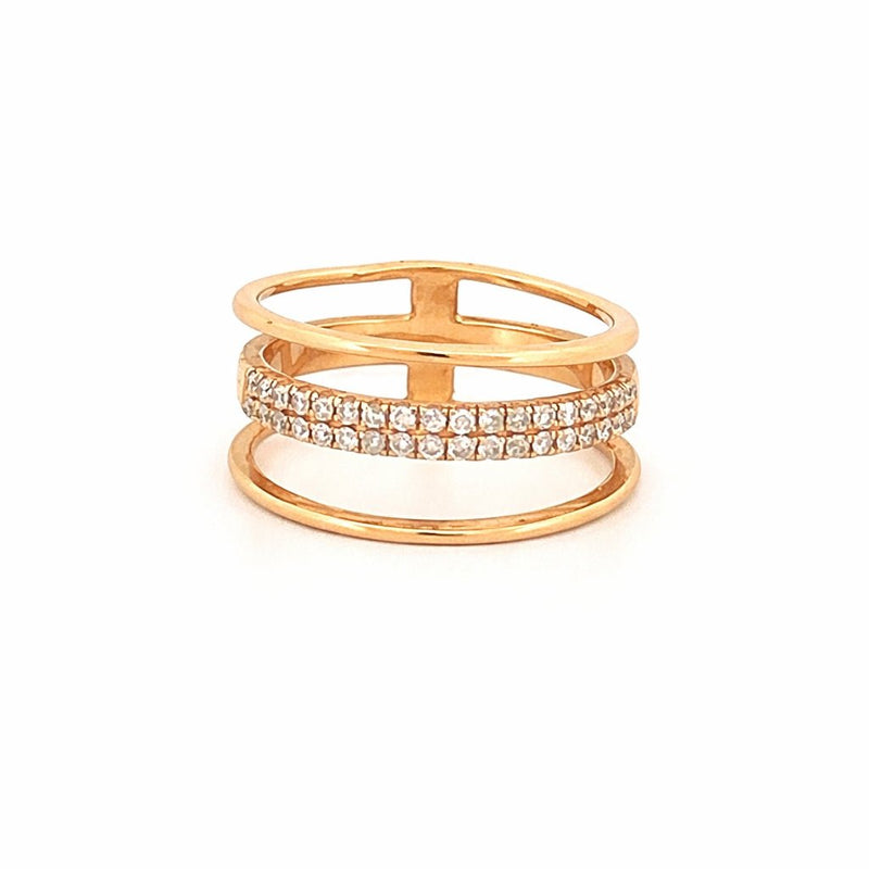 14K Gold Three Row Diamond Pave Band