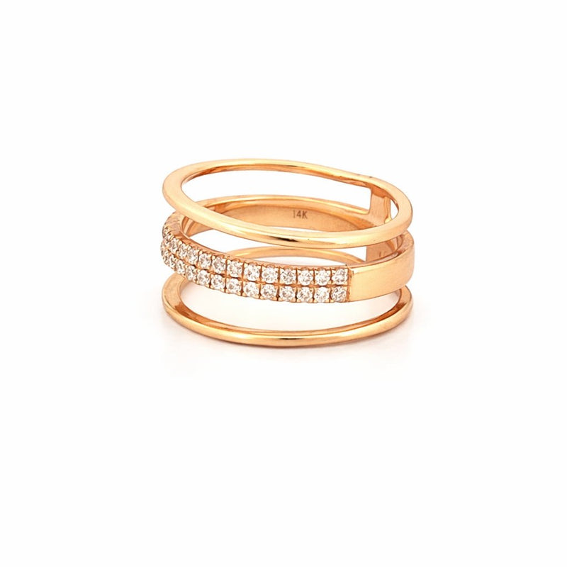 14K Gold Three Row Diamond Pave Band