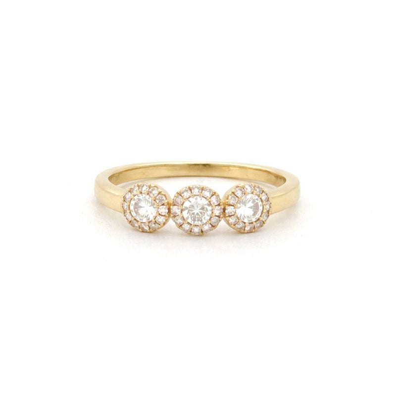 14K Gold Trio Round Halo Diamond Band