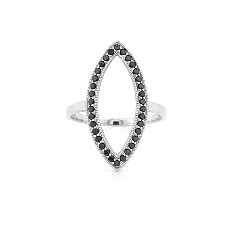 14K Gold Marquise Shape Black Diamond Ring