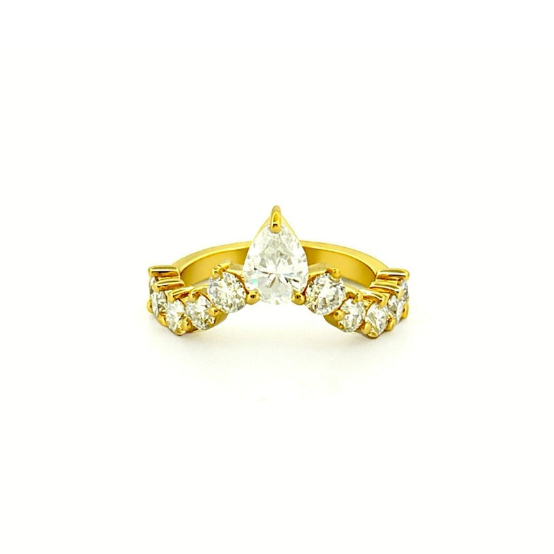 14K Gold Pear and Round Moissanite Ring