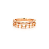 14K Gold Prong Set and Pattern Baguette Double Diamond Band