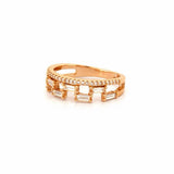 14K Gold Prong Set and Pattern Baguette Double Diamond Band