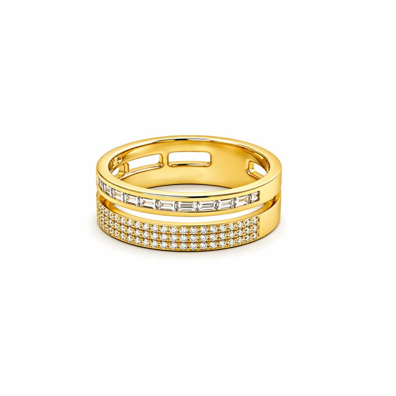 14K Gold Invisible and Pave Double Diamond Band