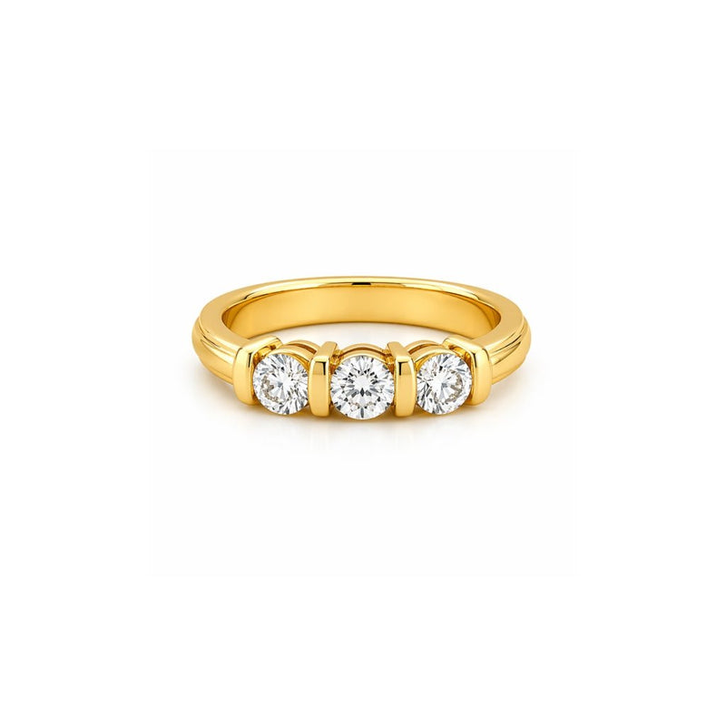 14K Gold Thick Prong Three Stone Diamond Ring