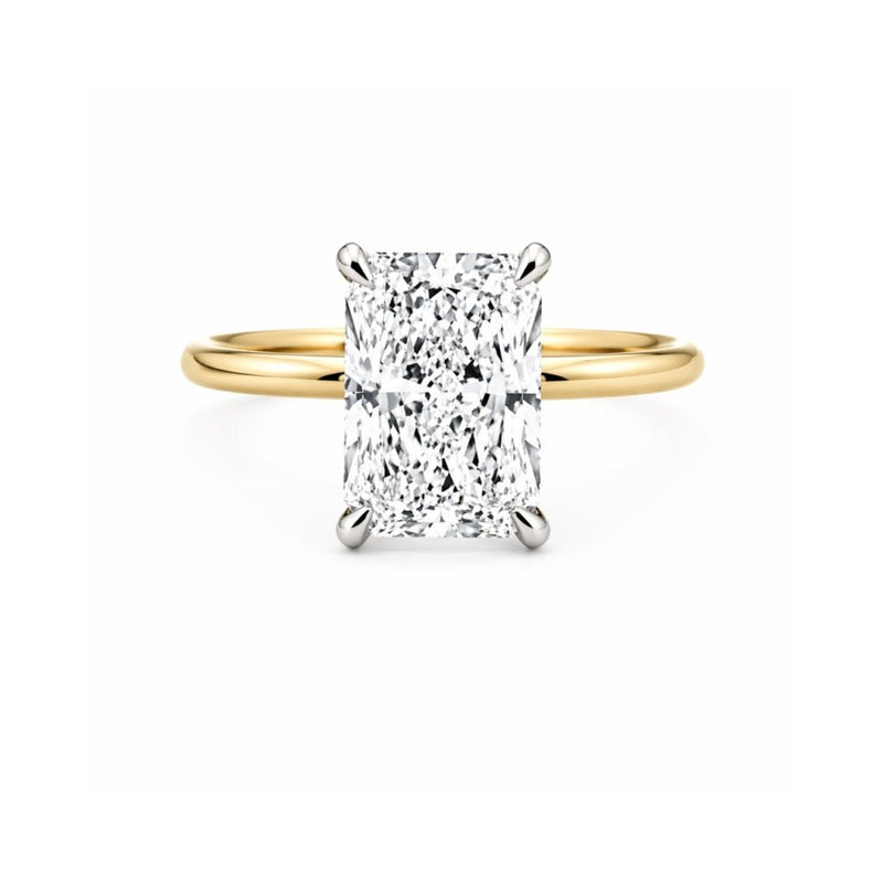 14K Two Tone Gold 3.00 Carat Radiant Lab Grown Solitaire Engagement Ring