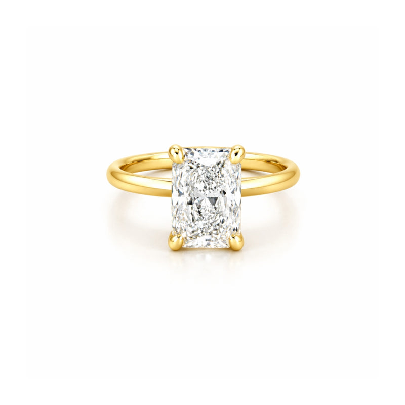 14K Gold Lab Grown Radiant Cut Diamond Solitaire Under Halo Engagement Ring