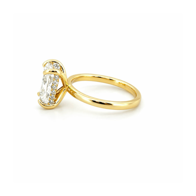 14K Gold Lab Grown Radiant Cut Diamond Solitaire Under Halo Engagement Ring