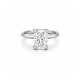 14K Gold Lab Grown Radiant Cut Diamond Solitaire Under Halo Engagement Ring