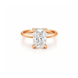 14K Gold Lab Grown Radiant Cut Diamond Solitaire Under Halo Engagement Ring