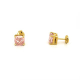 14K Gold Lab Grown Pink Diamond Cushion Stud Earrings