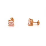 14K Gold Lab Grown Pink Diamond Cushion Stud Earrings