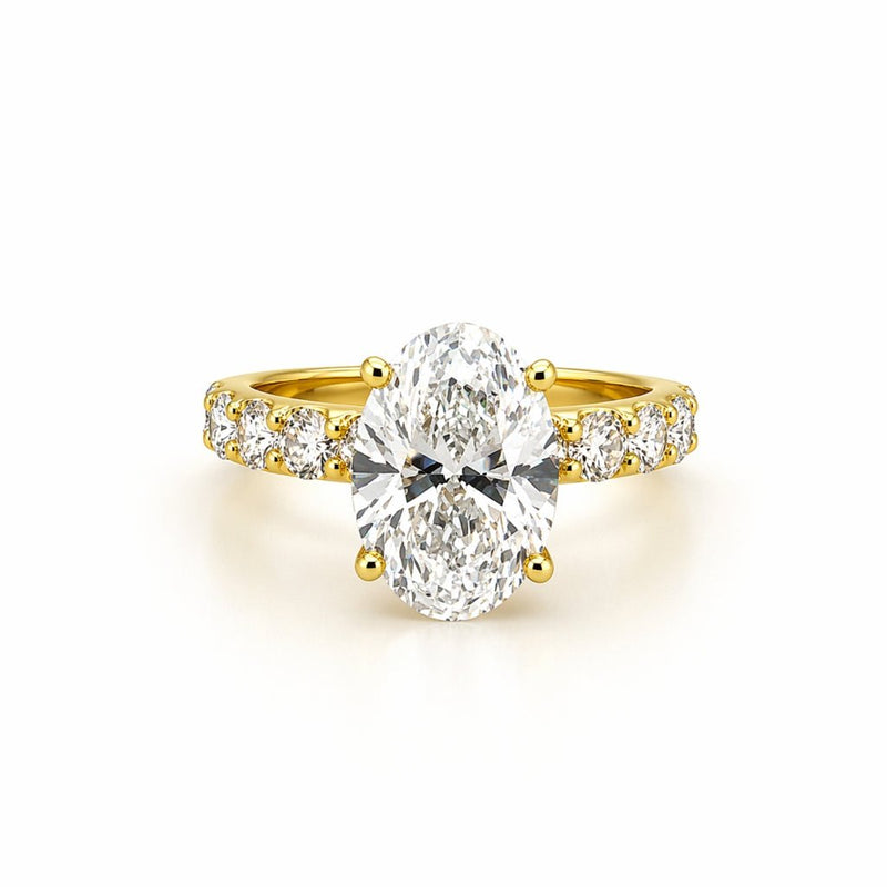 14K Gold 3.00 Carat Oval Lab Grown Diamond Prong Set Engagement Ring