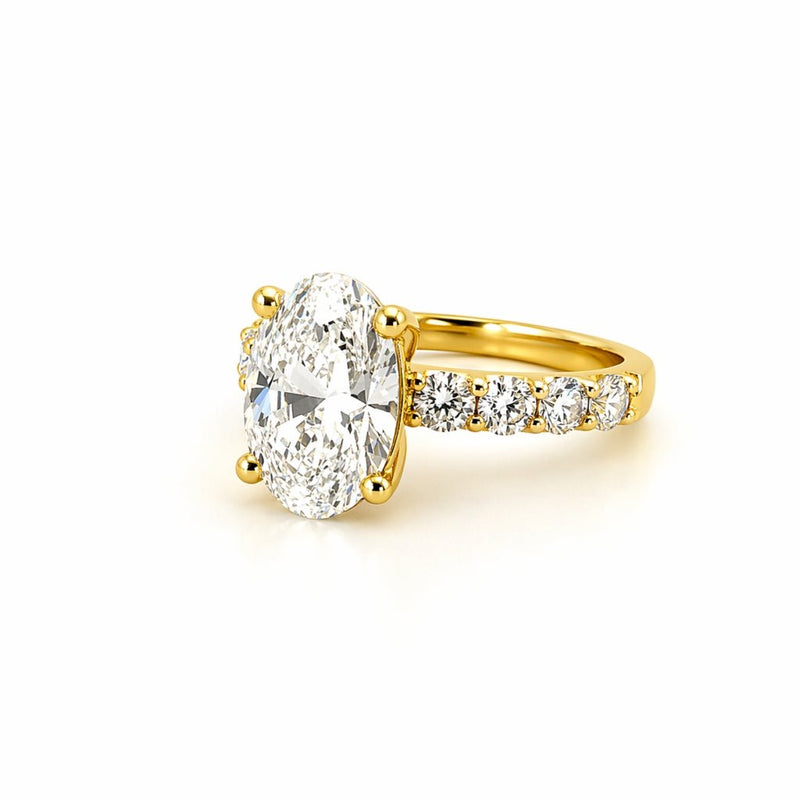 14K Gold 3.00 Carat Oval Lab Grown Diamond Prong Set Engagement Ring