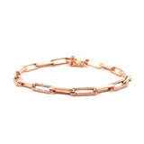 14K Gold 4MM Alternating Diamond Paper Clip Bracelet