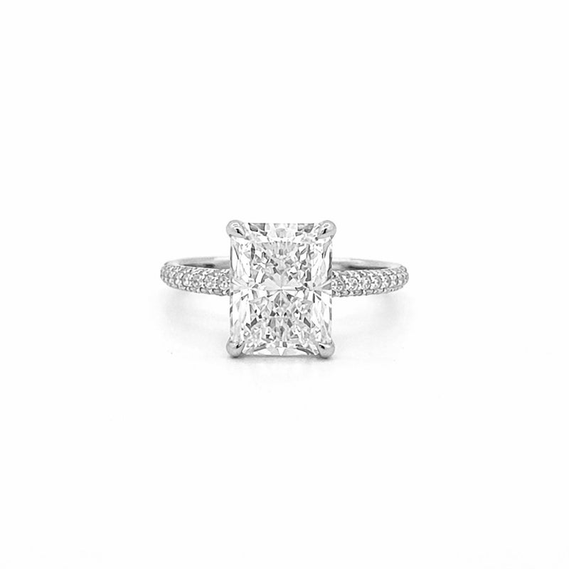 14K Gold Lab Grown 3.00 Carat Radiant Diamond with Under Halo and 3D Setting Engagement Ring