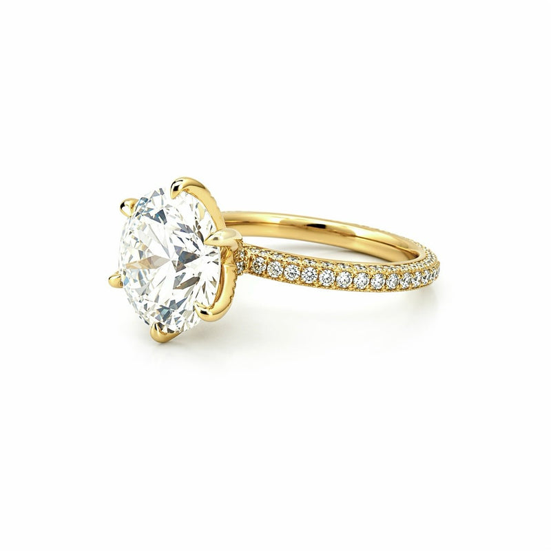 14K Gold Lab Grown 6-Prong 4.00 Carat Round Diamond on 3D 3/4 Setting Engagement Ring