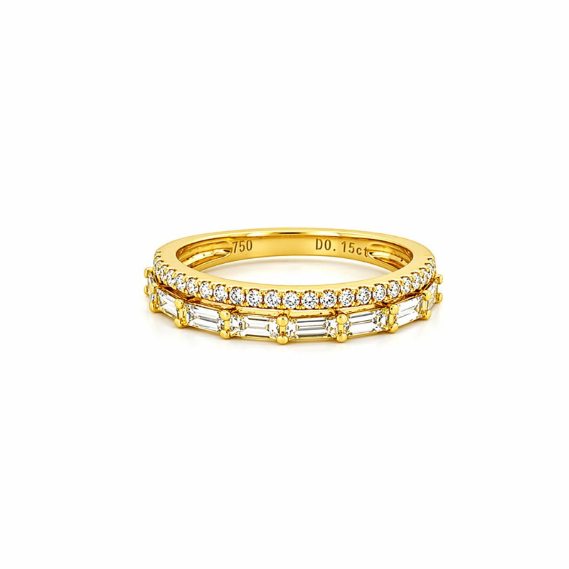 14K Gold Baguette Row and Prong Set Double Diamond Band