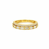 14K Gold Baguette Row and Prong Set Double Diamond Band