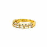 14K Gold Baguette Row and Prong Set Double Diamond Band