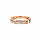 14K Gold Baguette Row and Prong Set Double Diamond Band
