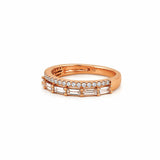 14K Gold Baguette Row and Prong Set Double Diamond Band