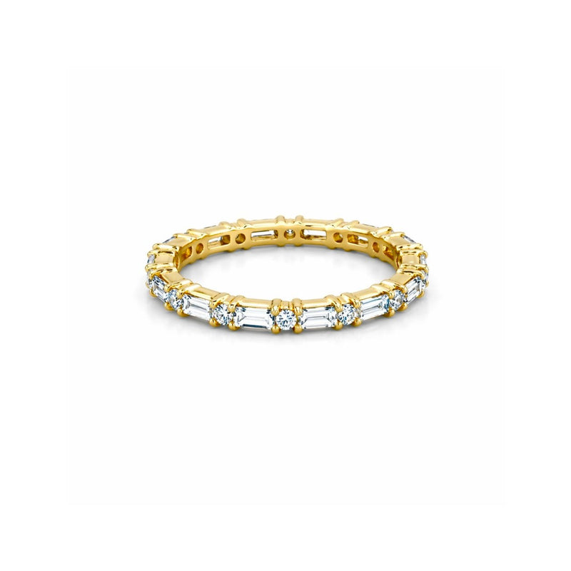 14K Gold Round and Baguette Cut Diamond Eternity Wedding Band