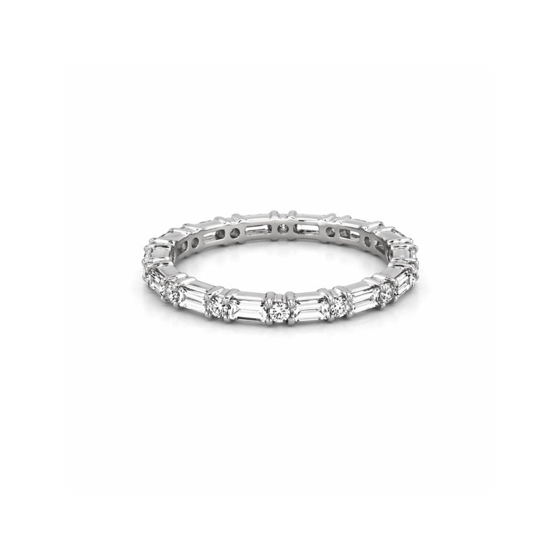 14K Gold Round and Baguette Cut Diamond Eternity Wedding Band