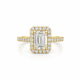 14K Gold 2.00 Carat Emerald Cut Lab Grown Diamond with Prong Setting and Diamond Halo