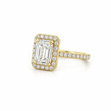 14K Gold 2.00 Carat Emerald Cut Lab Grown Diamond with Prong Setting and Diamond Halo