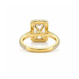 14K Gold 2.00 Carat Emerald Cut Lab Grown Diamond with Prong Setting and Diamond Halo