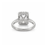 14K Gold 2.00 Carat Emerald Cut Lab Grown Diamond with Prong Setting and Diamond Halo