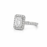 14K Gold 2.00 Carat Emerald Cut Lab Grown Diamond with Prong Setting and Diamond Halo