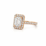 14K Gold 2.00 Carat Emerald Cut Lab Grown Diamond with Prong Setting and Diamond Halo