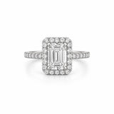14K Gold 2.00 Carat Emerald Cut Lab Grown Diamond with Prong Setting and Diamond Halo